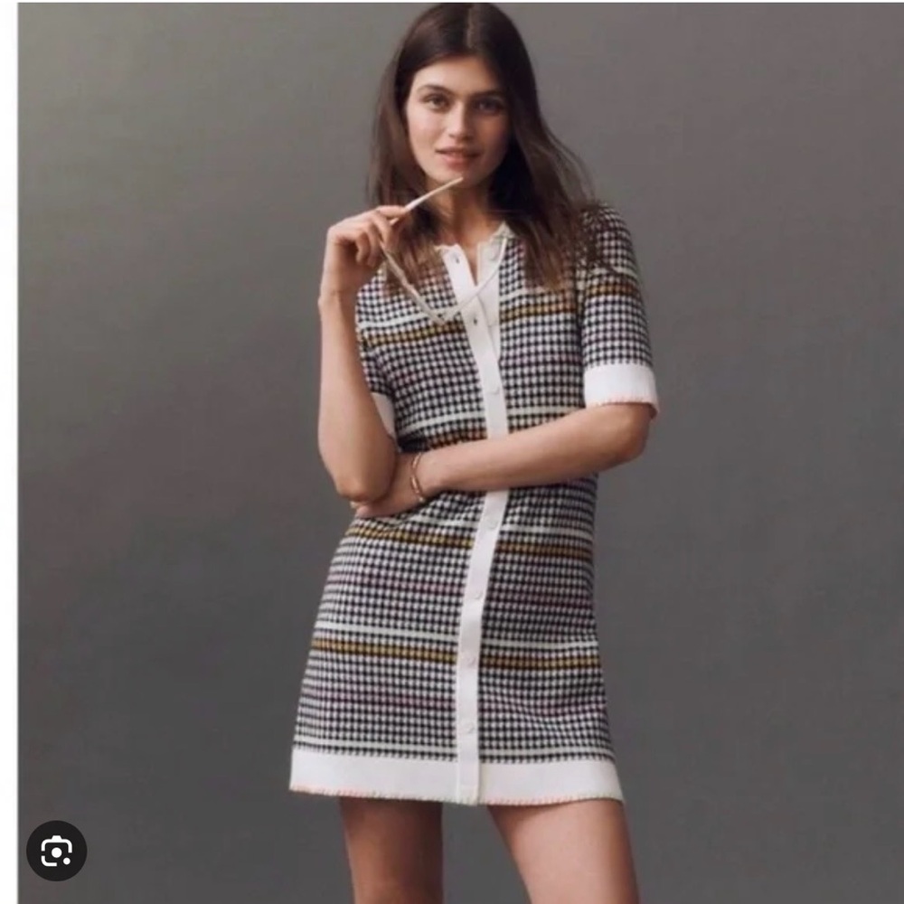 Maeve Black and White Houndstooth Mini Dress